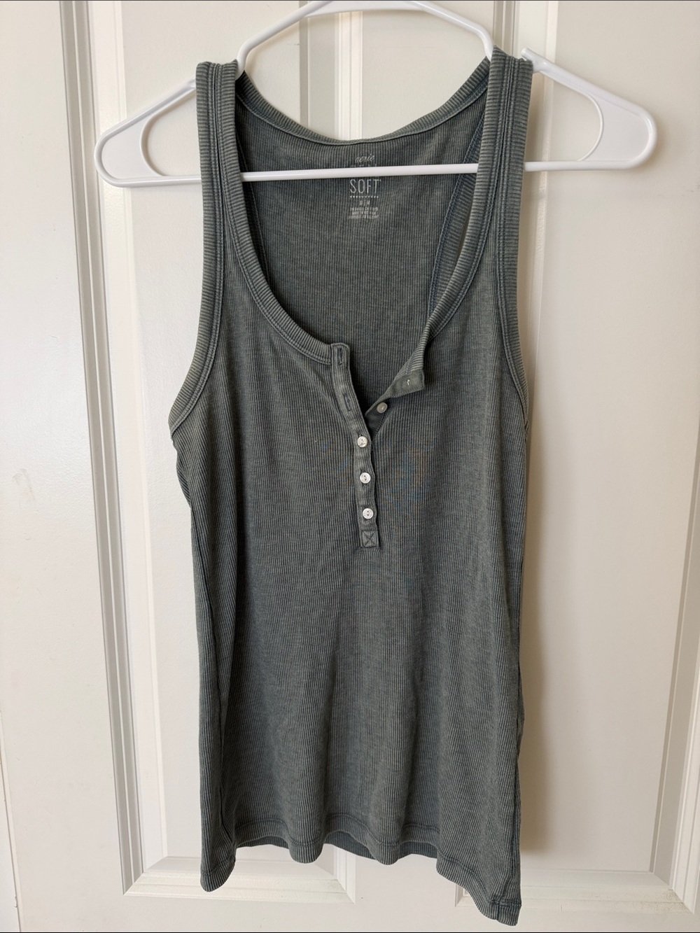 aerie Green-Gray Ribbed Henley Tank Top